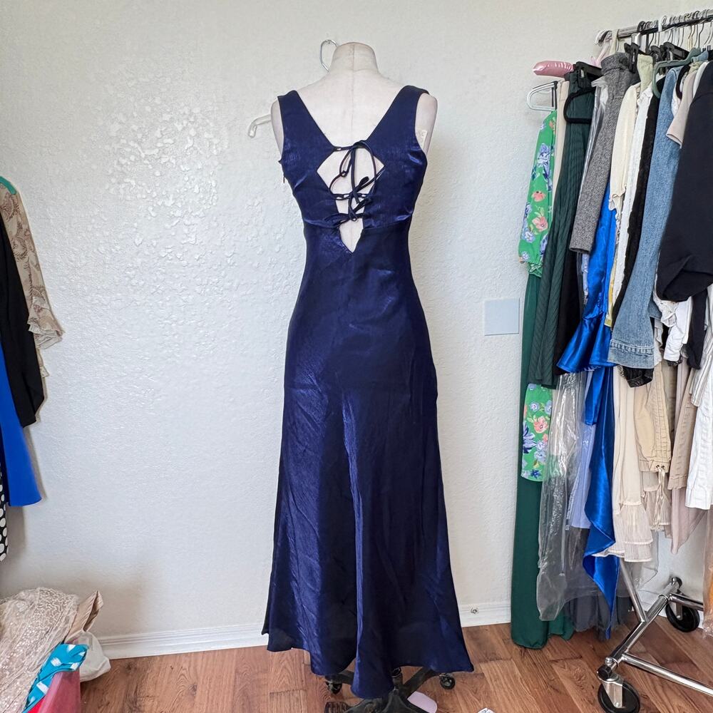 Vintage Night Way 90s Satin Organza Corset Bias Cut Midi Formal Whimsygoth Dress - Picture 3 of 9